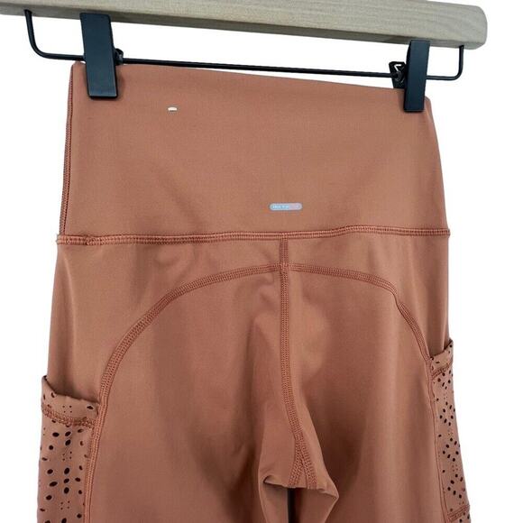 Aerie Size Small Leggings Pockets Floral Cut Outs Orange Pink High Rise - Picture 3 of 5